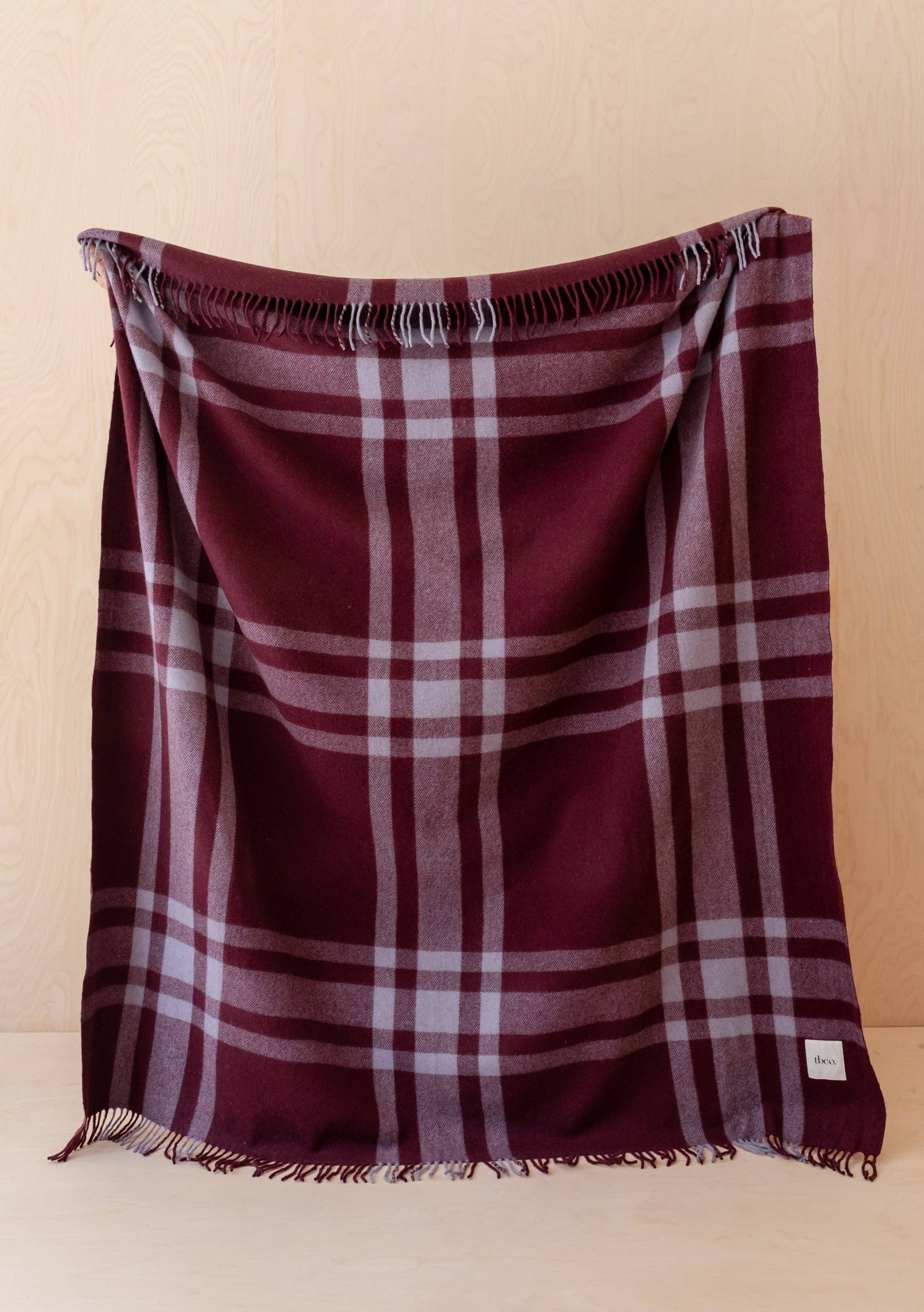 Recycled Wool Blanket in Burgundy Modern Tartan