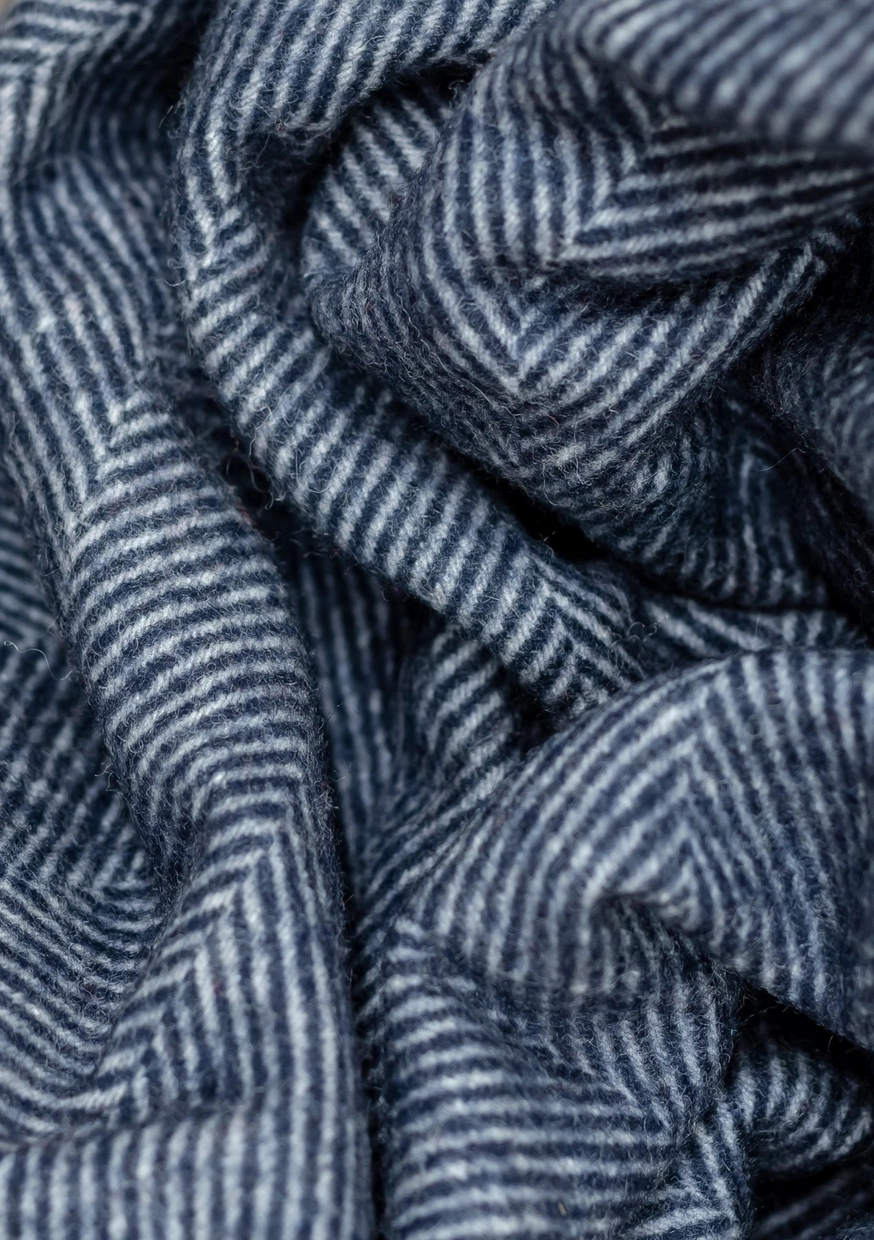 Recycled Wool Blanket- Navy Herringbone