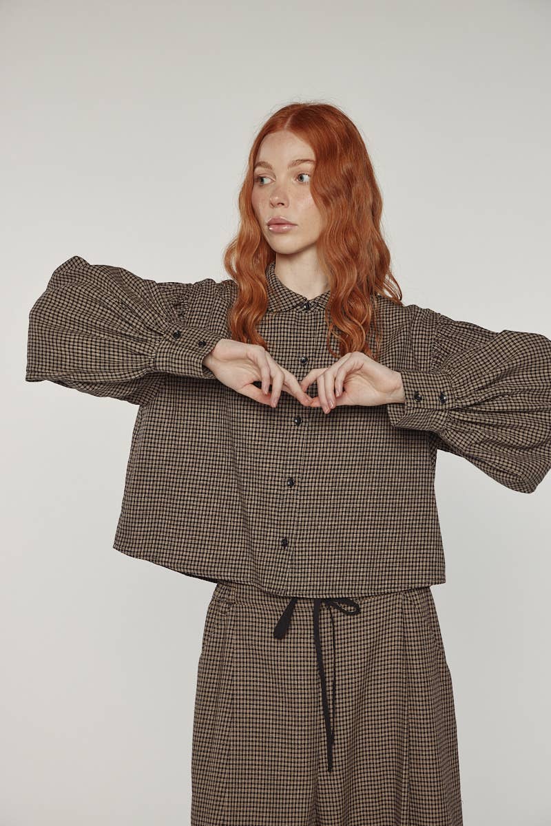 Volume sleeve blouse- Checkered