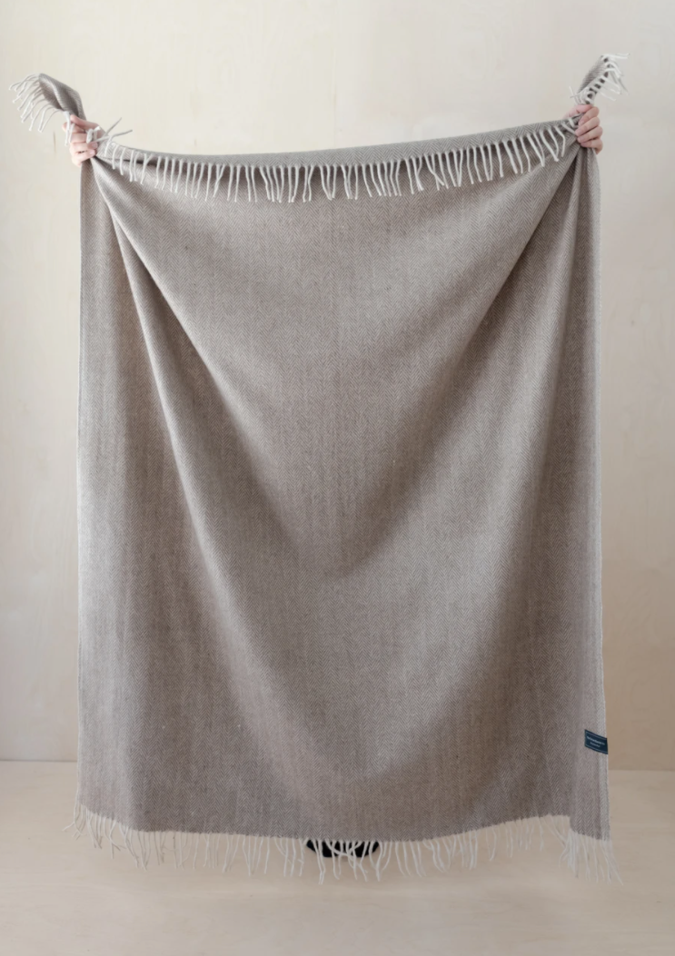 Recycled Wool Blanket- Natural Herringbone