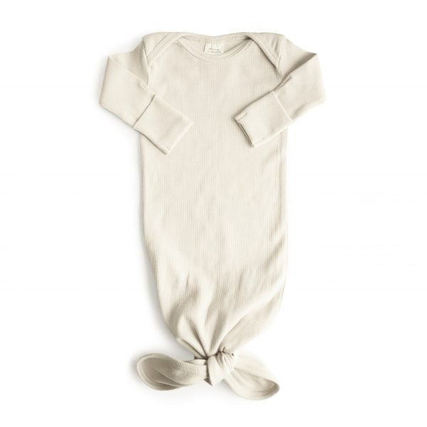 Ribbed Knotted Baby Gown - Ivory