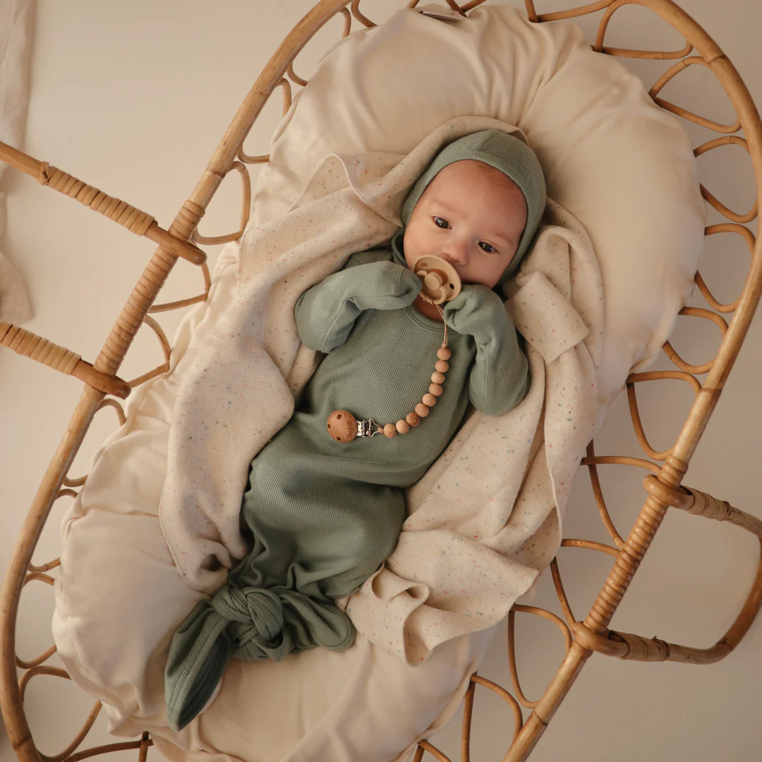 Ribbed Knotted Baby Gown - Roman Green