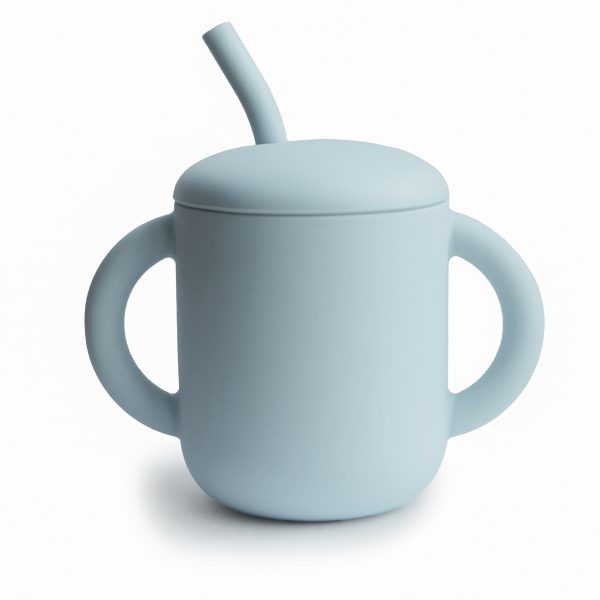 Silicone Training Cup with Straw - Cambridge Blue