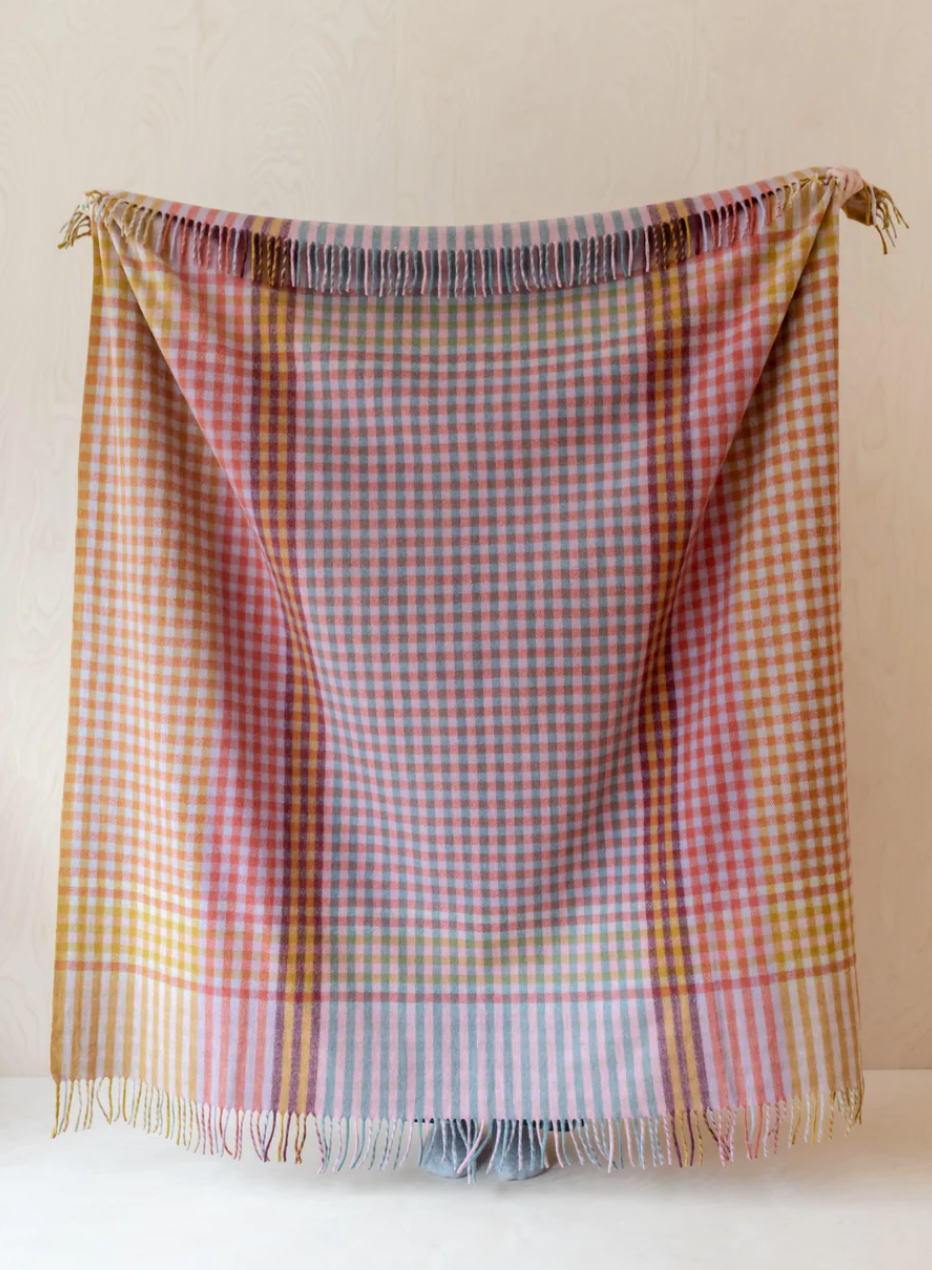 Recycled Wool Blanket- Lilac Block Micro Gingham