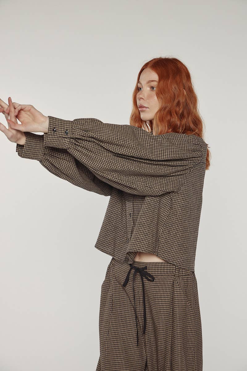 Volume sleeve blouse- Checkered