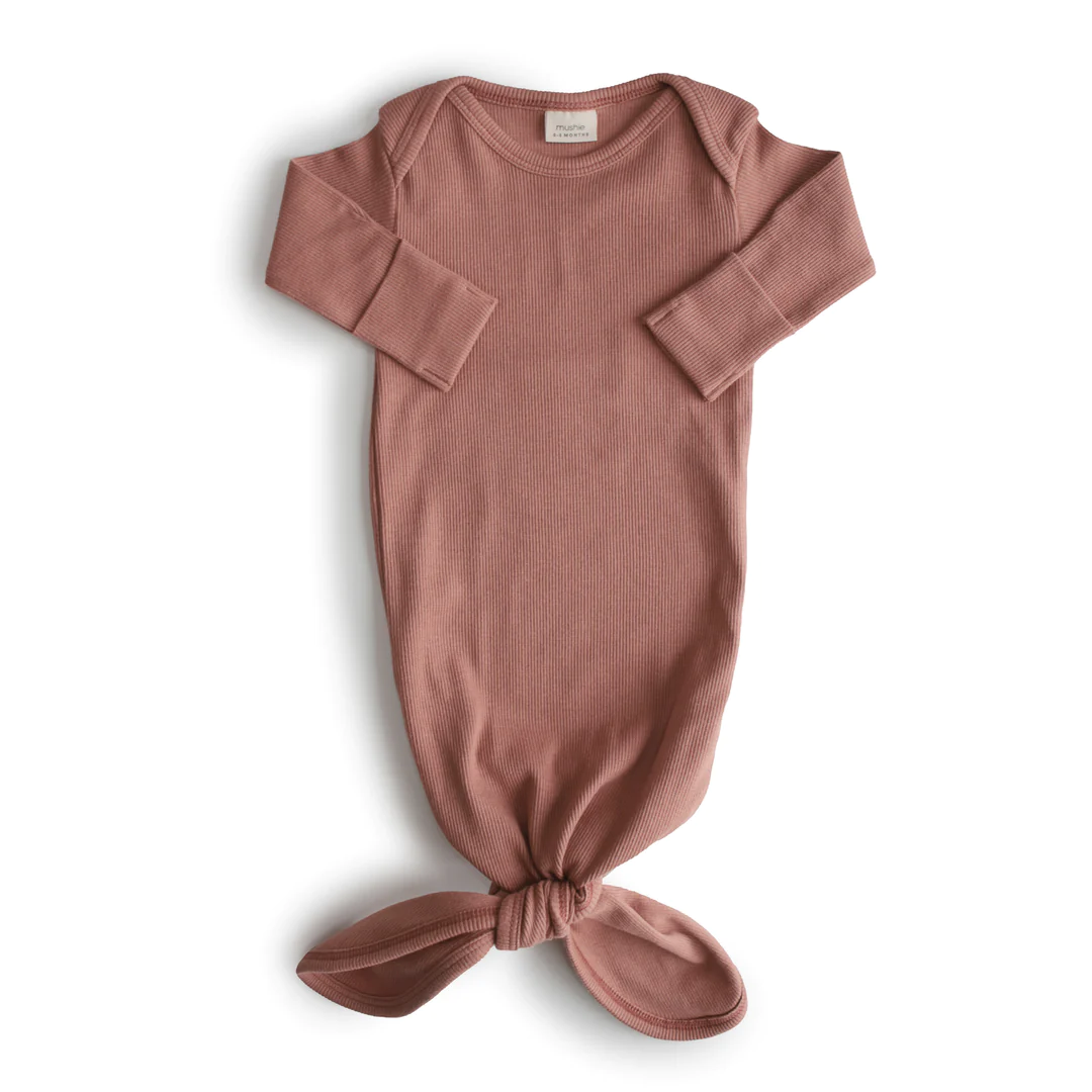 Ribbed Knotted Baby Gown - Cedar