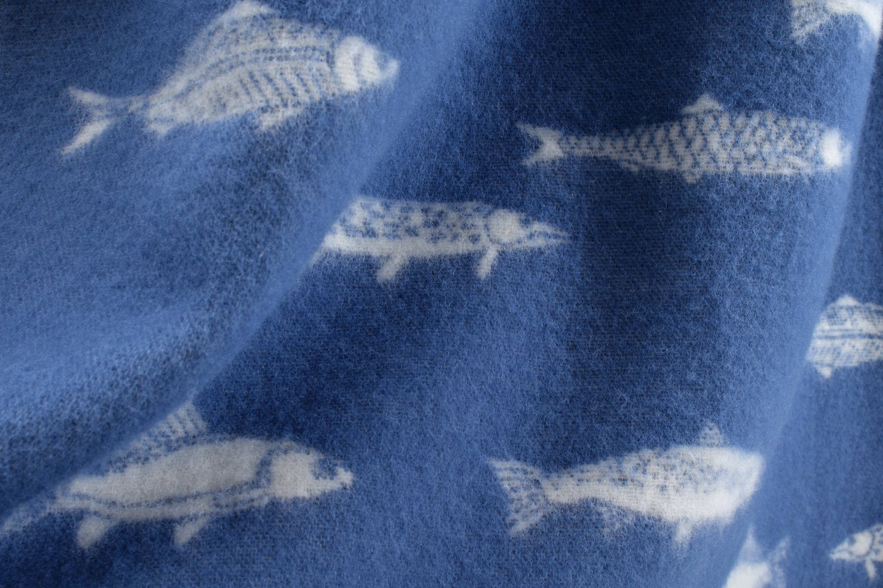 Fish Blue Wool Blanket