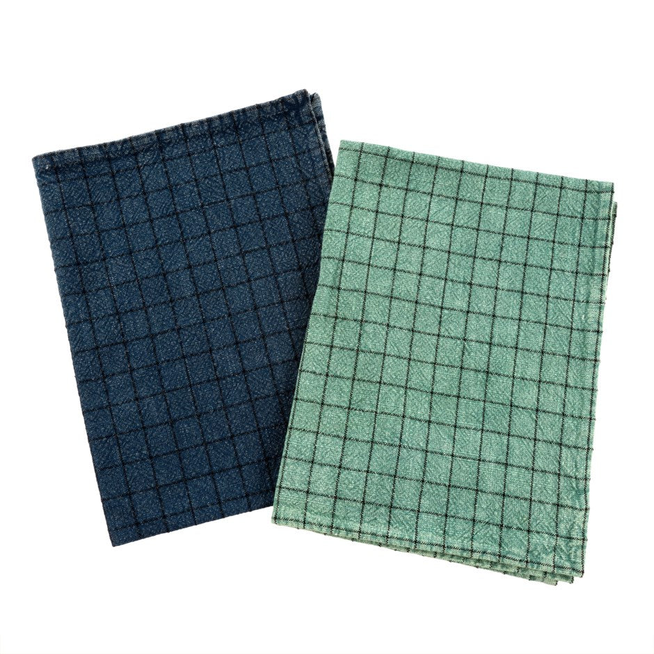 Cotton Check Tea Towel Blue/Aqua