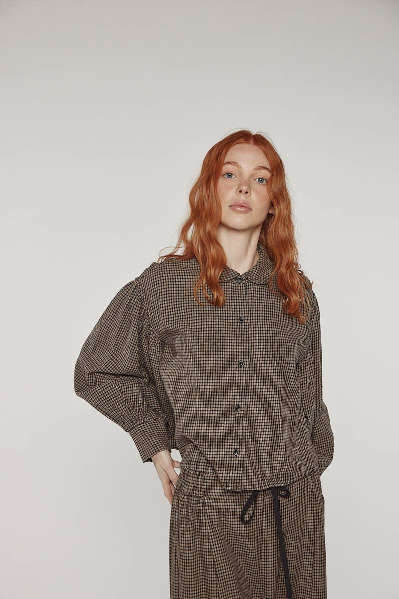 Volume sleeve blouse- Checkered