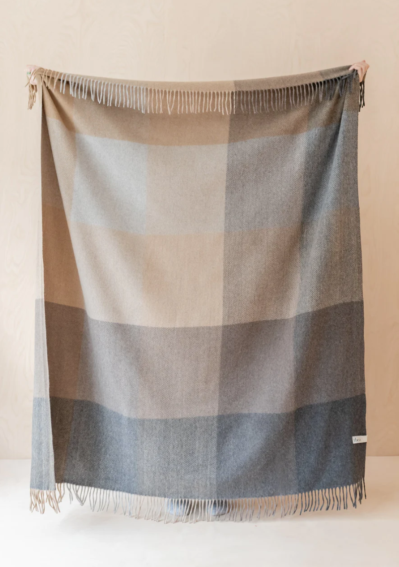 Recycled Wool Blanket- Natural Block Check