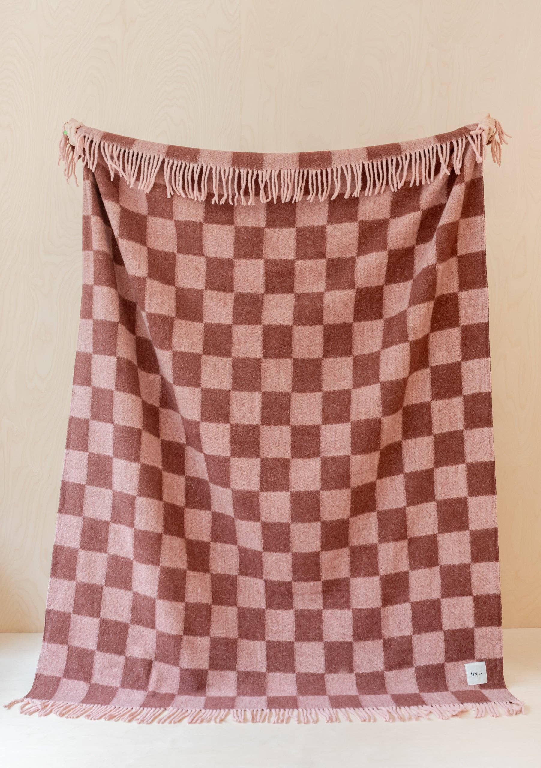 Brushed Recycled Wool Blanket in Pink Checkerboard