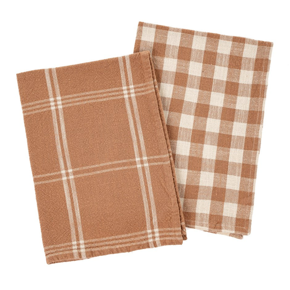 Gingham Tea Towels Terracotta - Set of 2