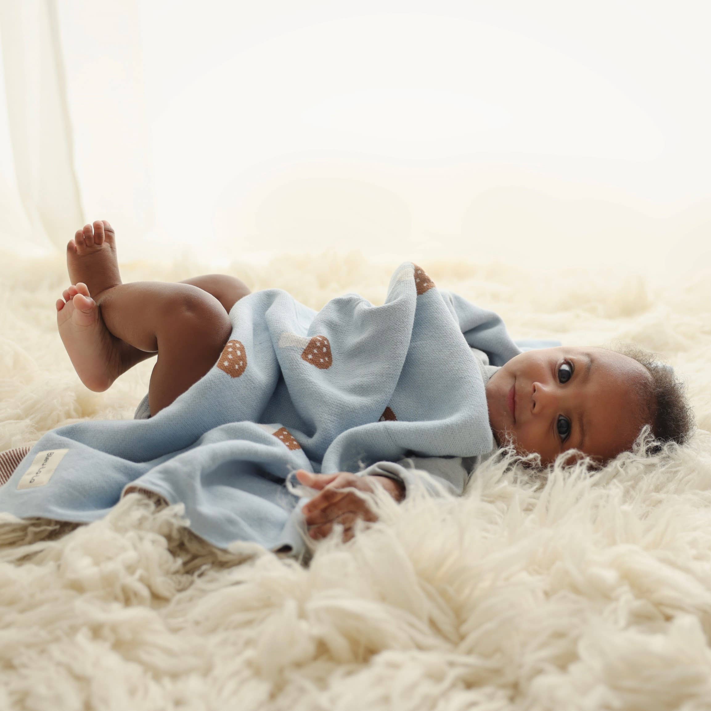 Mushroom Swaddle Blanket- Blue