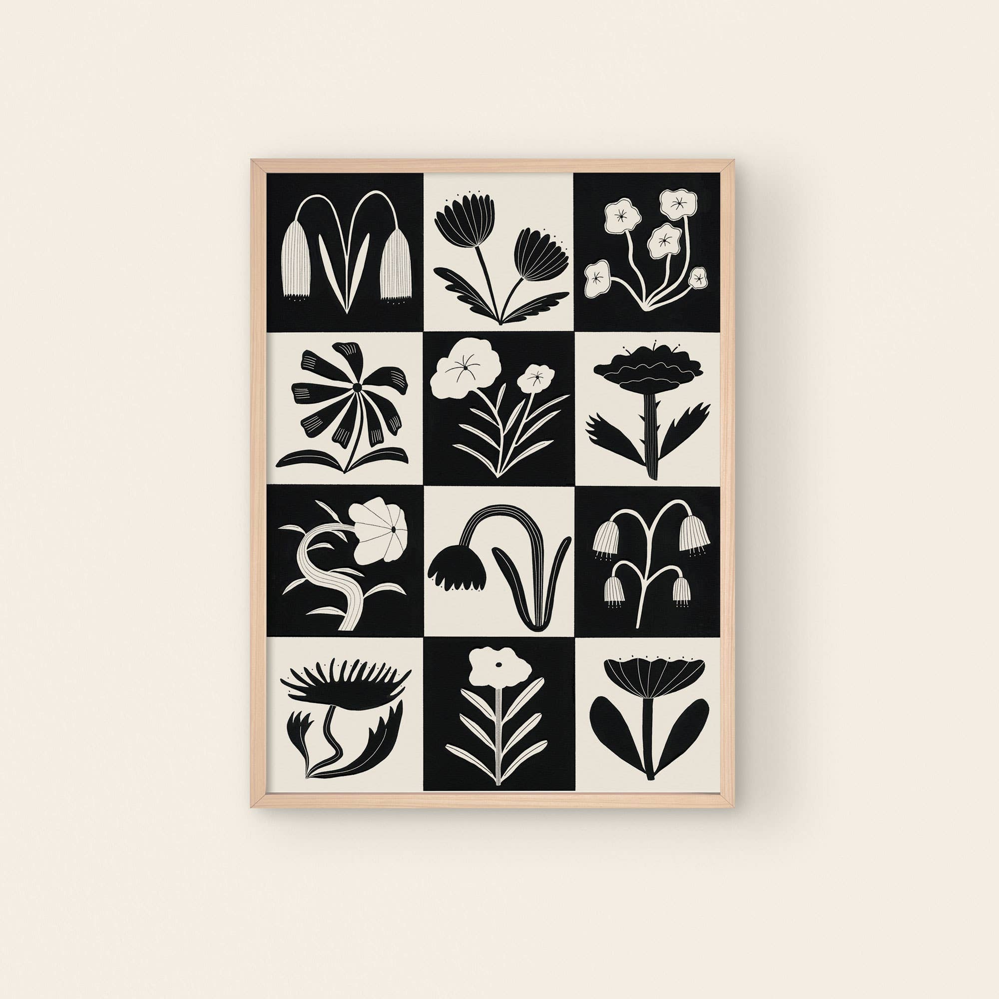 Black And White Flowers Art Print | A4