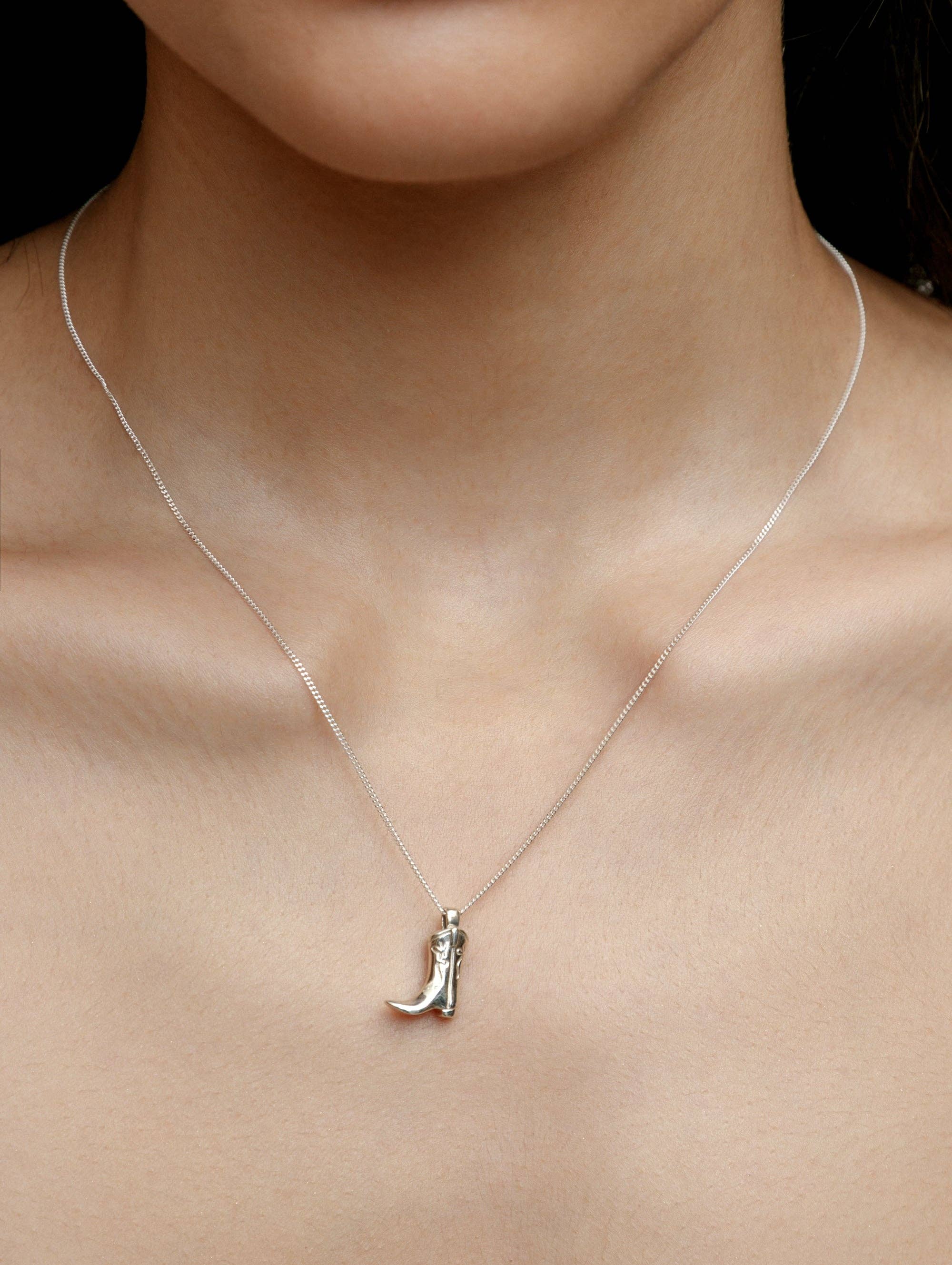 Cowboy Boot Charm Necklace in Sterling Silver