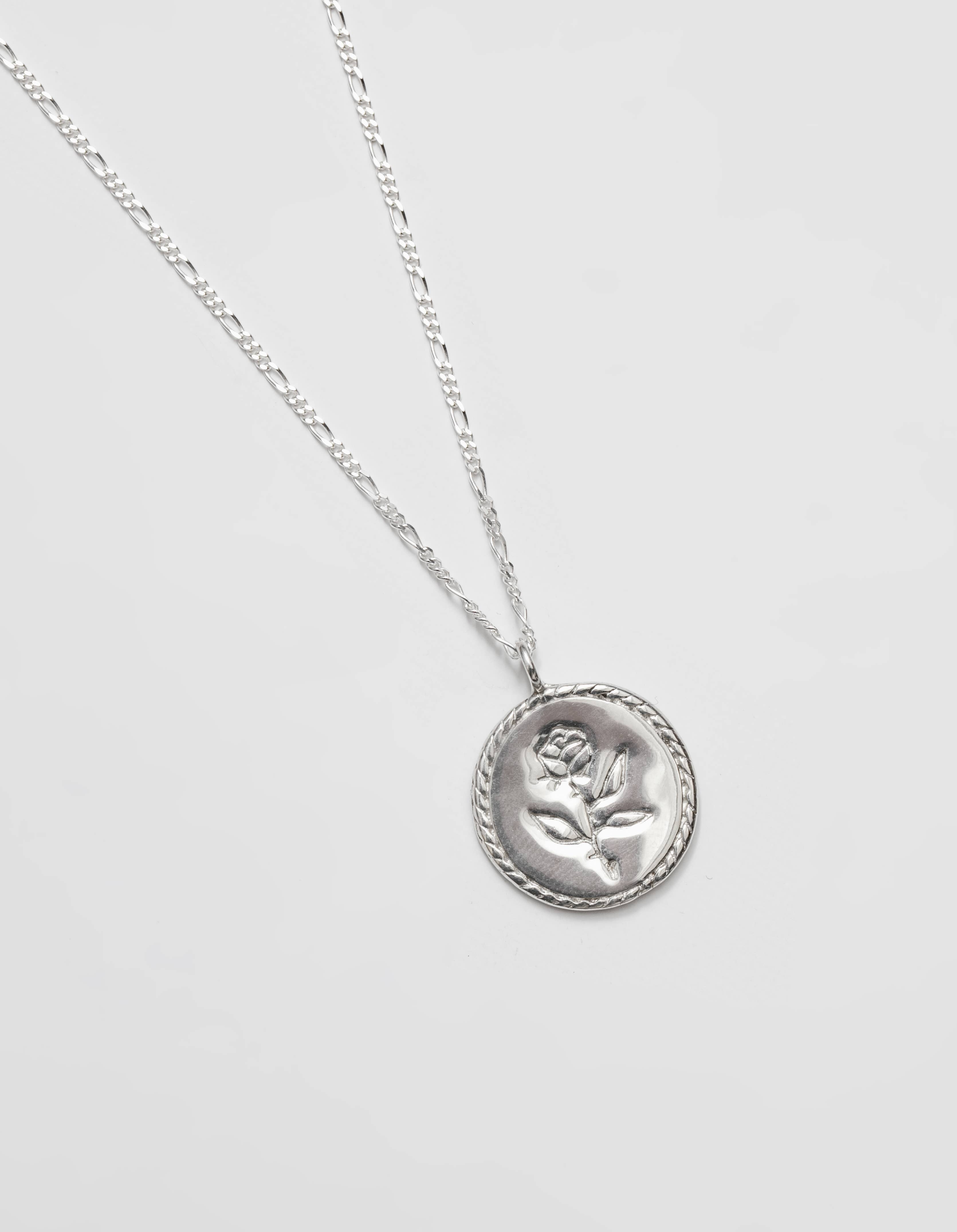 Rose Coin Necklace in Sterling Silver