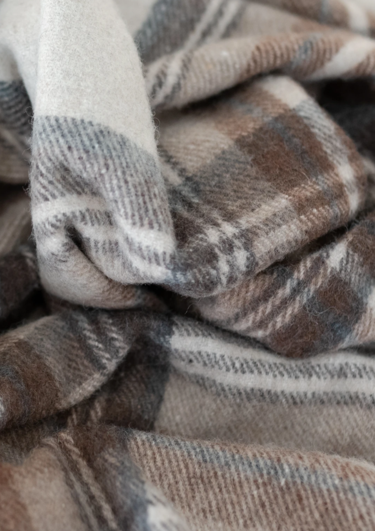 Recycled Wool Blanket- Stewart Natural Tartan