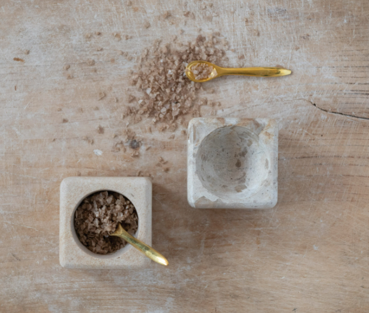 Marble/Sandstone Pinch Pot with Brass Spoon