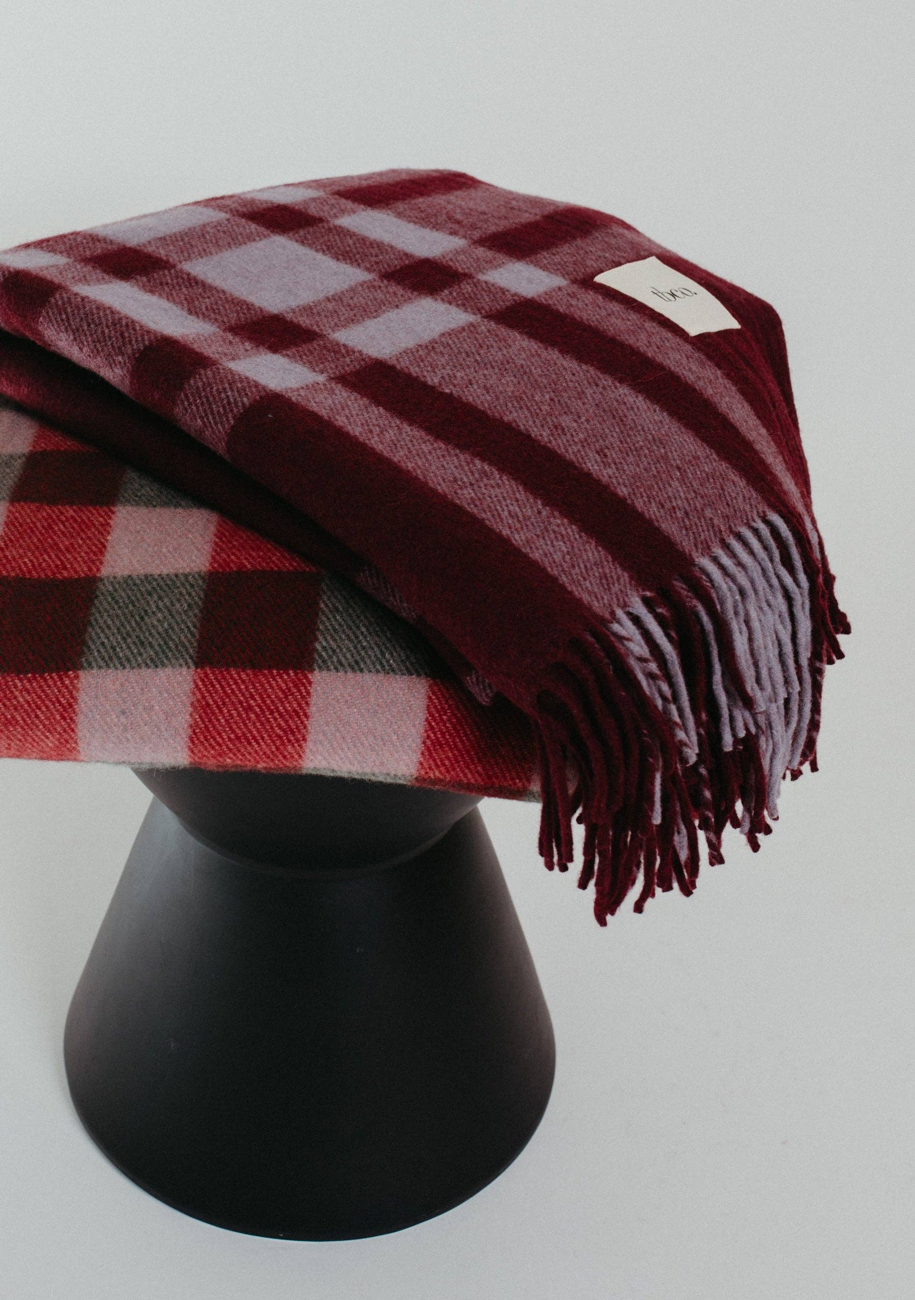 Recycled Wool Blanket in Burgundy Modern Tartan