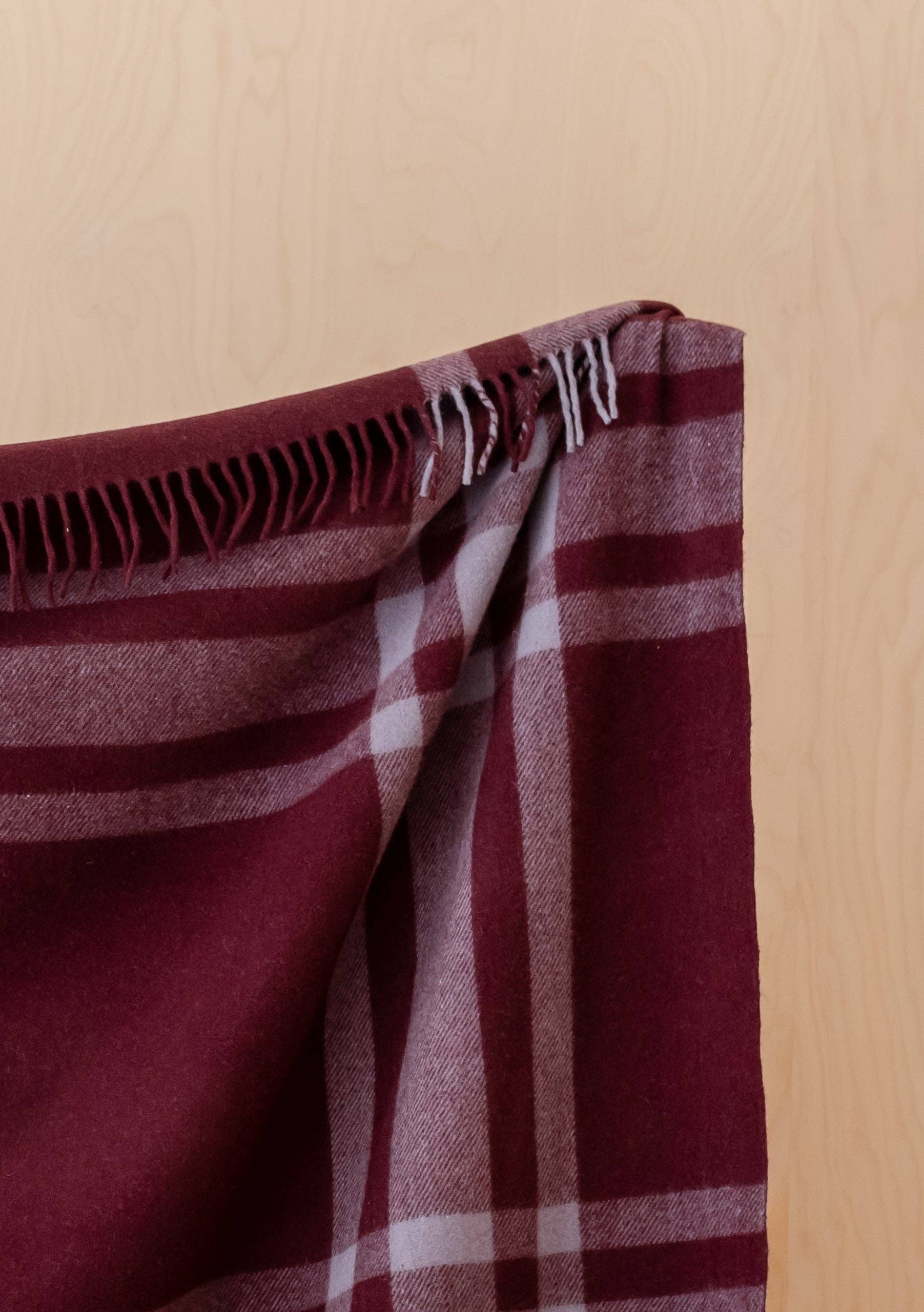 Recycled Wool Blanket in Burgundy Modern Tartan