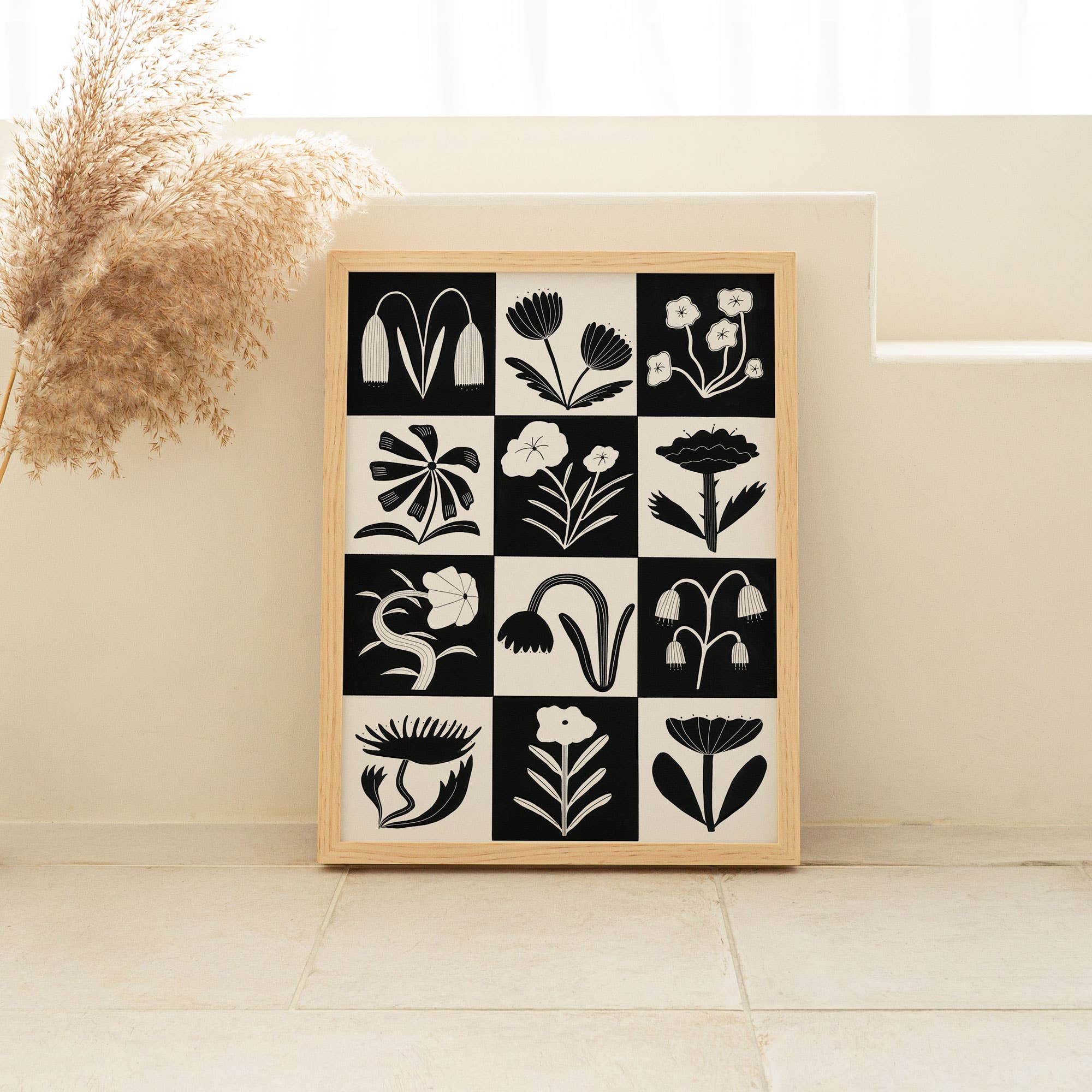 Black And White Flowers Art Print | A4