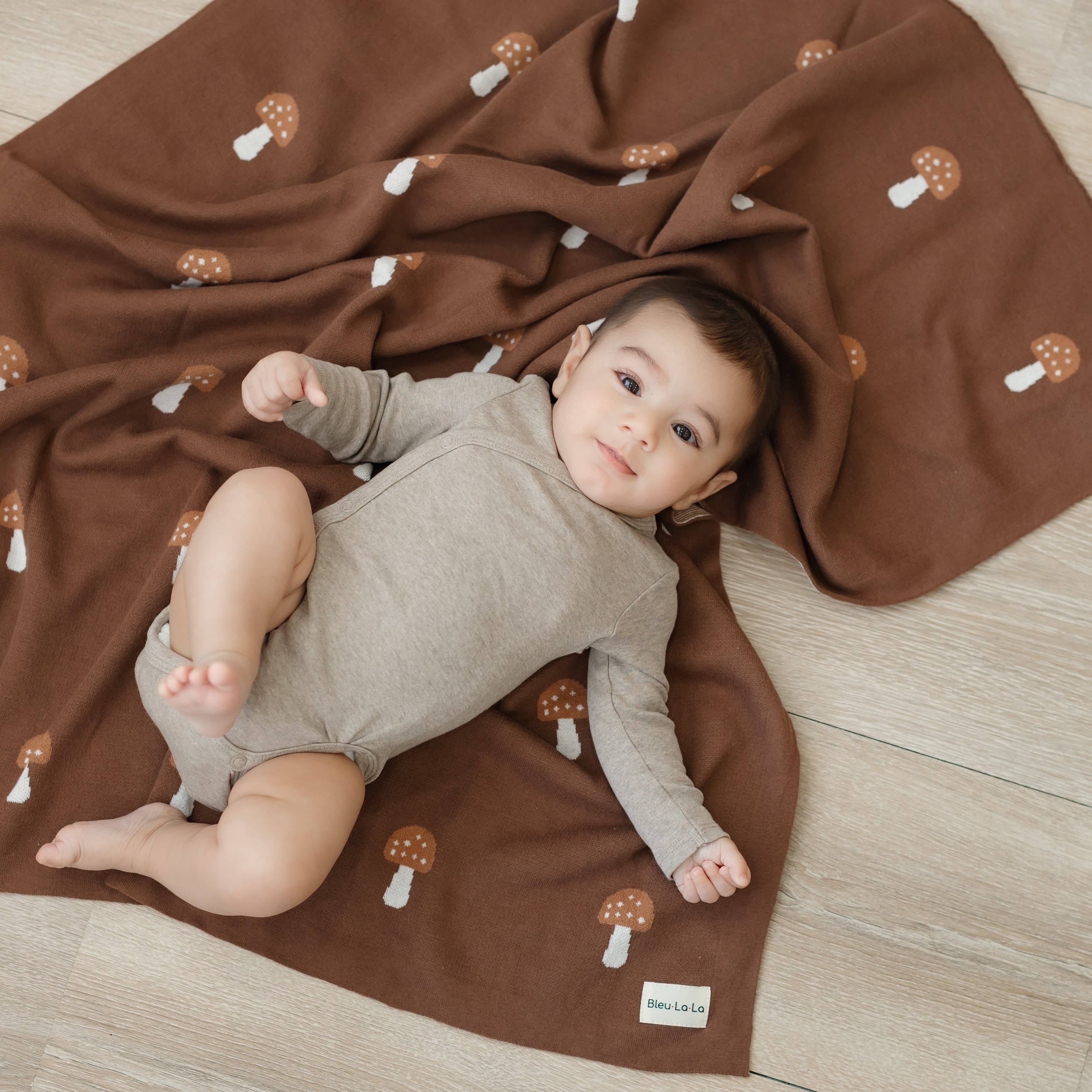 Mushroom Swaddle Blanket- Brown