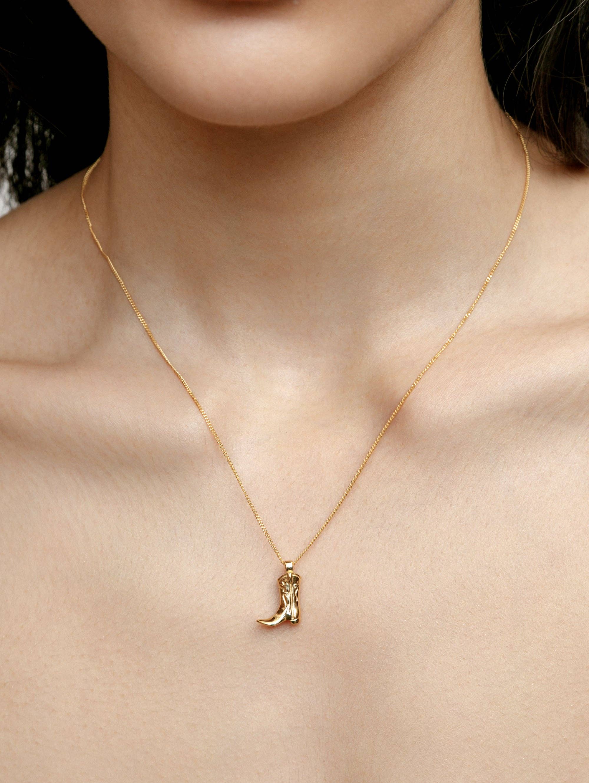 Cowboy Boot Charm Necklace in Gold