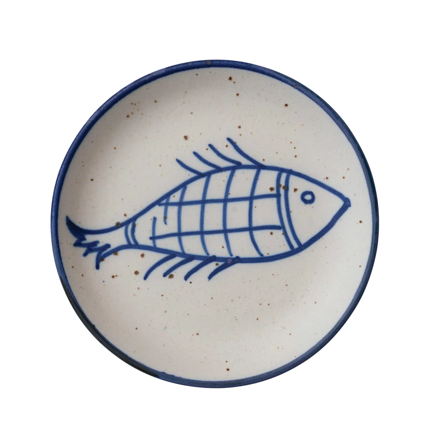 Blue & Cream Fish Plate 7"